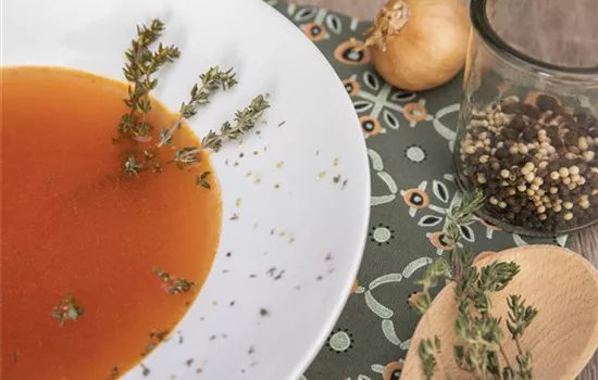 Kräftige Tomatensuppe mit Thymian und Oregano